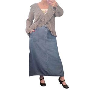 VTG Y2K Blue Double Side Slit Midi Denim Skirt Size 14 *Fits like Med/ Large
